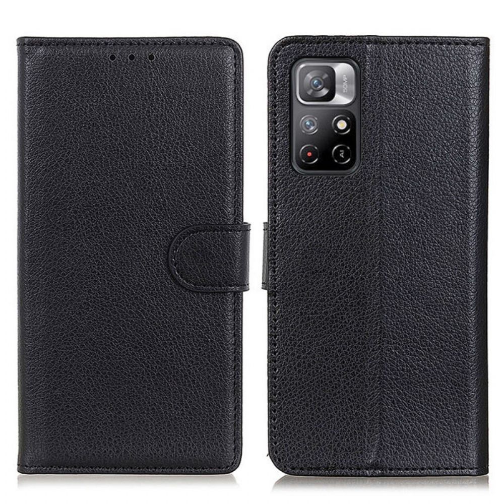 Flip Case Für Poco M4 Pro 5G Premium Litschi-leder-effekt