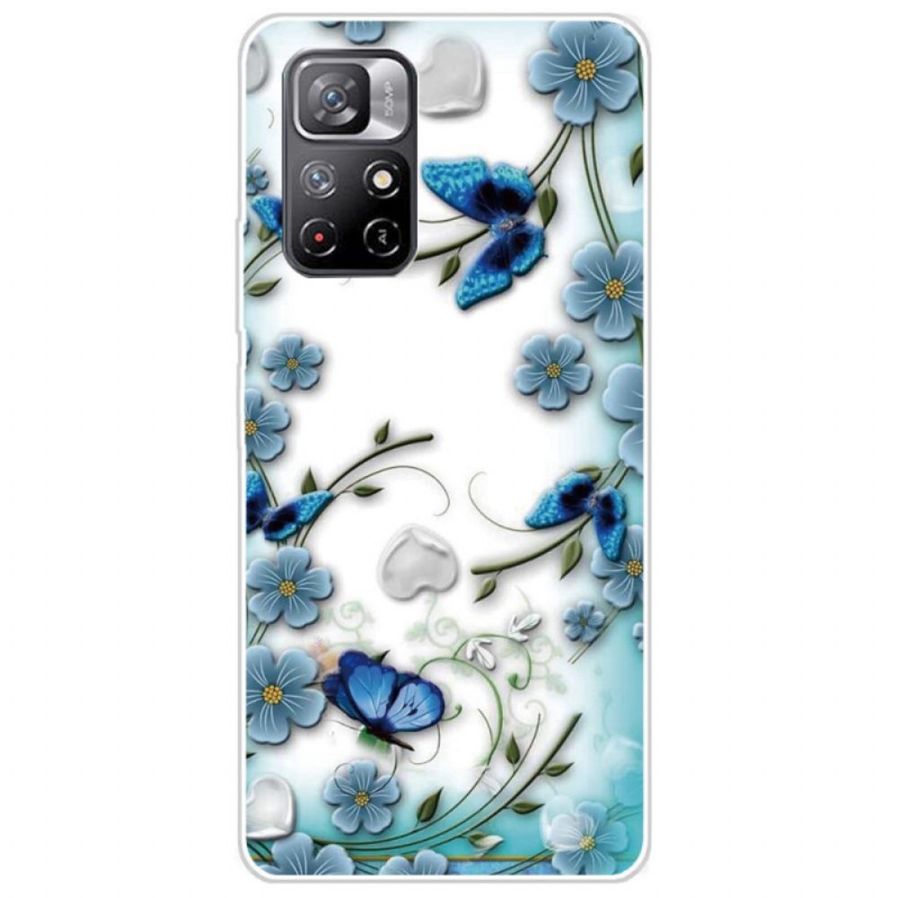 Handyhülle Für Poco M4 Pro 5G Retro Schmetterlinge Und Blumen