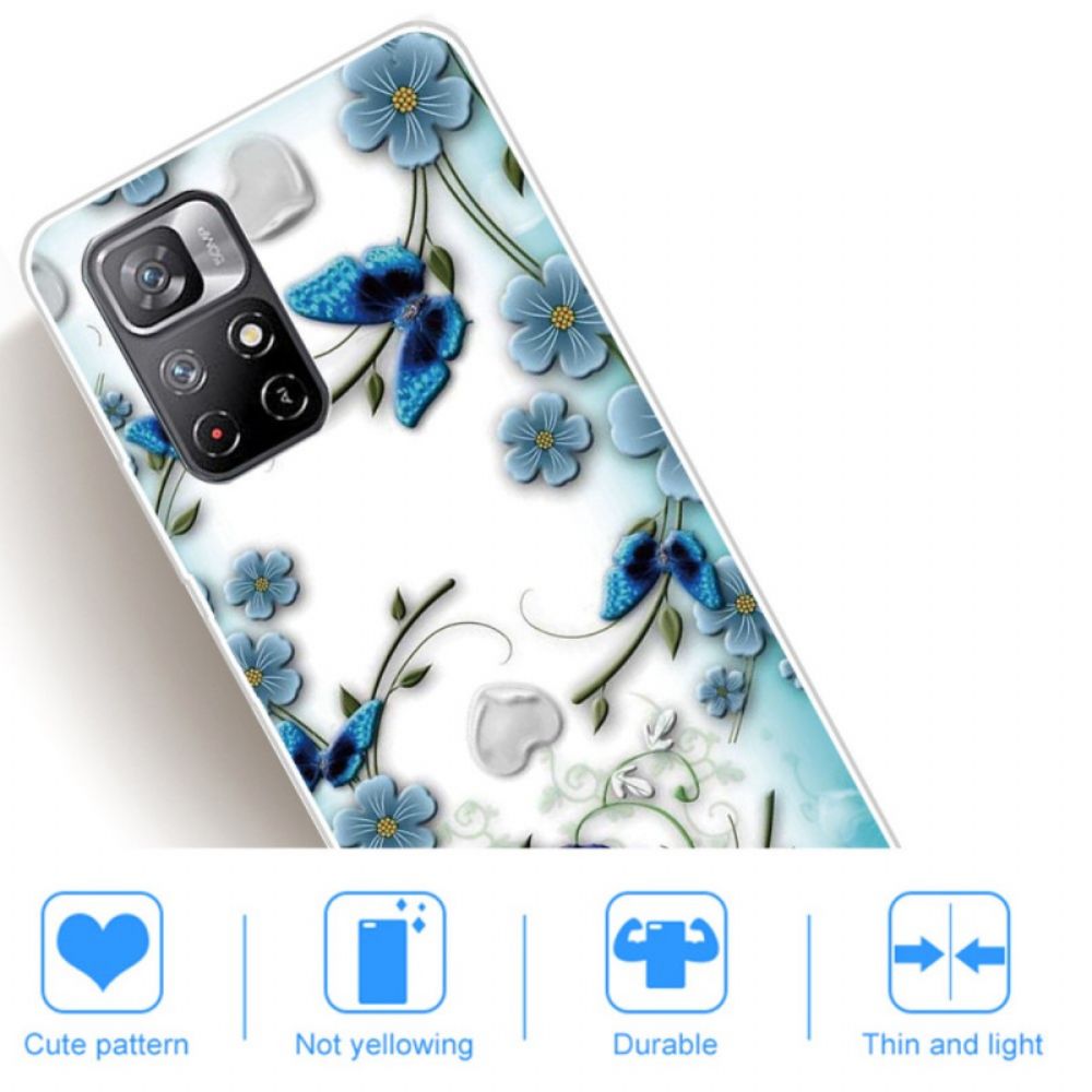 Handyhülle Für Poco M4 Pro 5G Retro Schmetterlinge Und Blumen