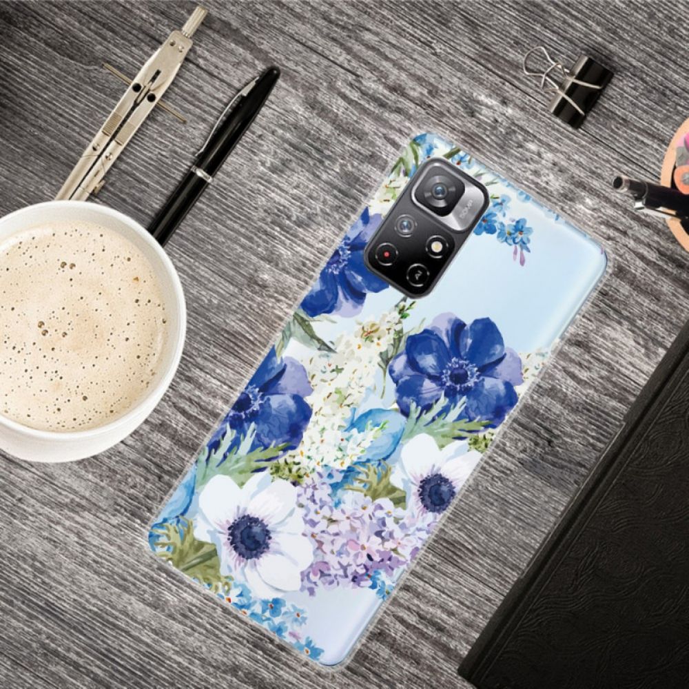 Hülle Für Poco M4 Pro 5G Aquarell Blaue Blumen