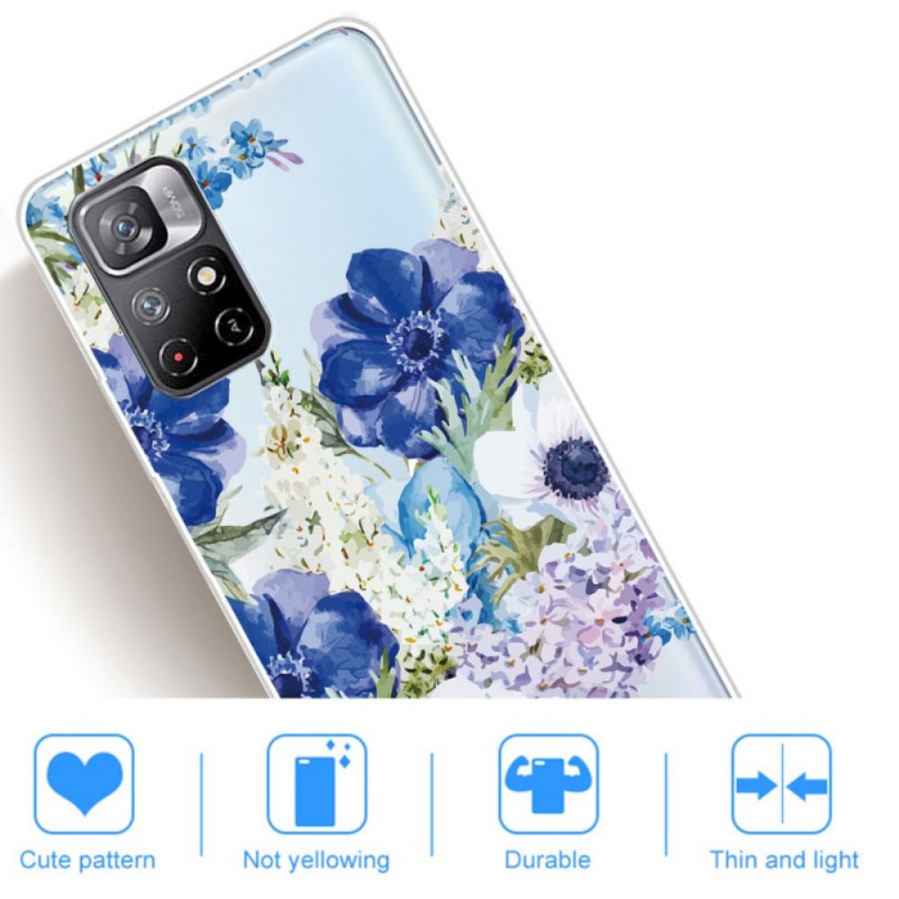 Hülle Für Poco M4 Pro 5G Aquarell Blaue Blumen