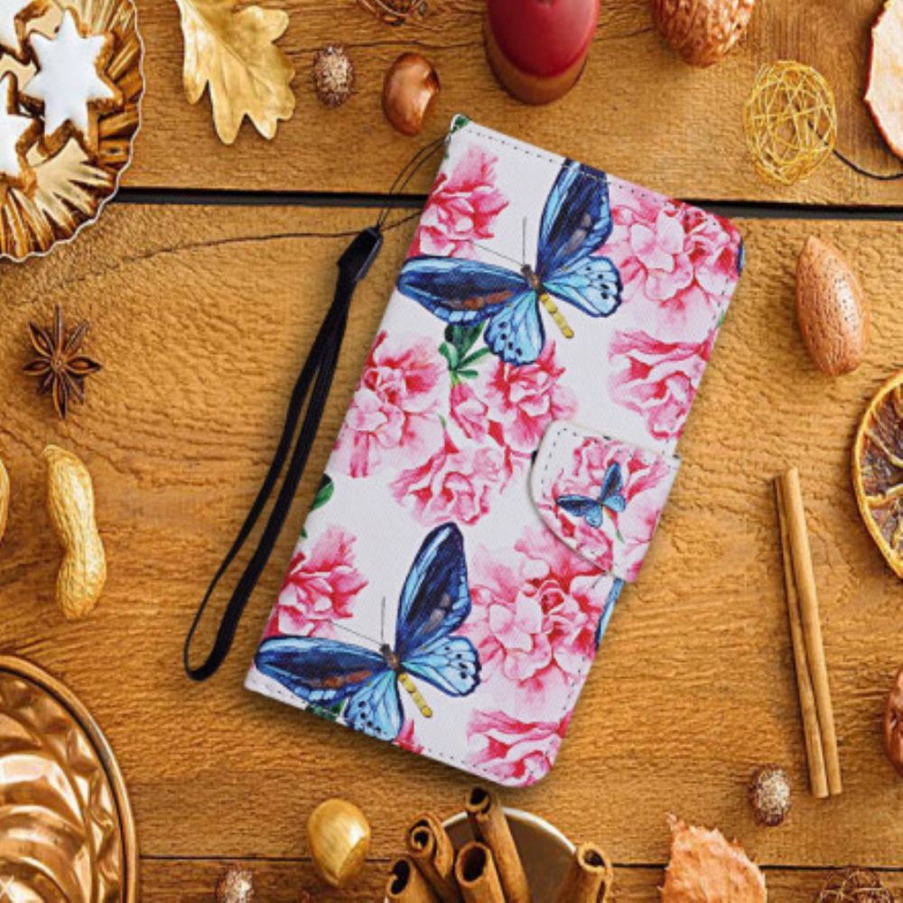 Flip Case Für Samsung Galaxy A52 4G / A52 5G / A52s 5G Blumenschmetterlingsband