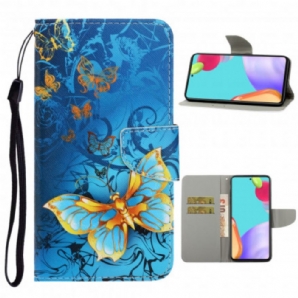 Flip Case Für Samsung Galaxy A52 4G / A52 5G / A52s 5G Mit Kordel Schmetterlingsbandvariationen