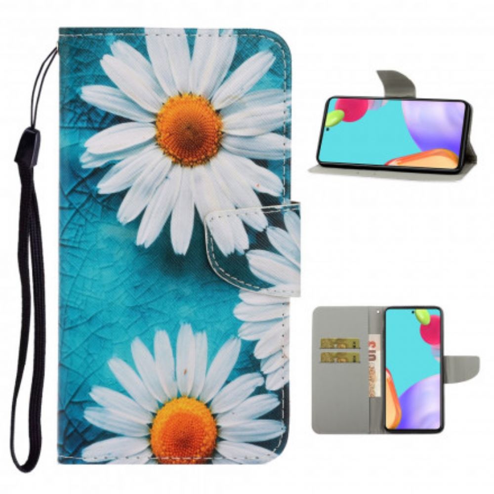 Flip Case Für Samsung Galaxy A52 4G / A52 5G / A52s 5G Mit Kordel Tanga-gänseblümchen