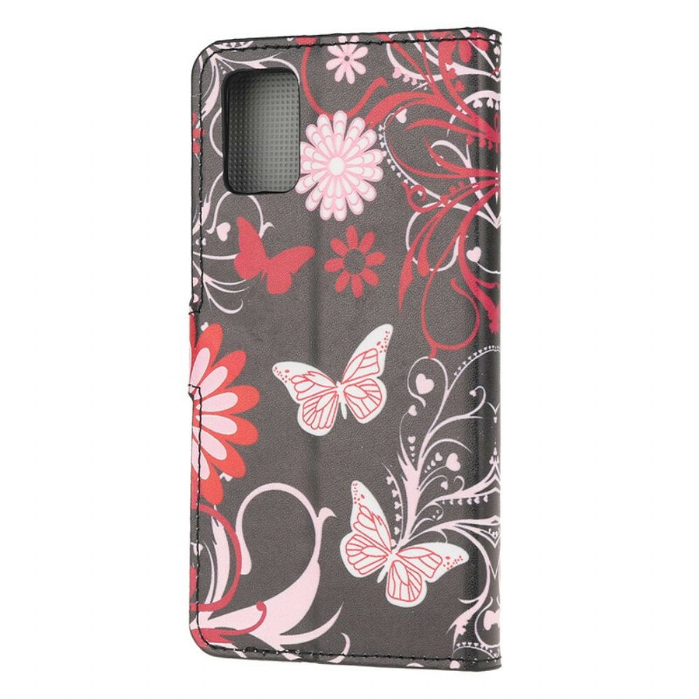 Flip Case Für Samsung Galaxy A52 4G / A52 5G / A52s 5G Schmetterlinge Und Blumen