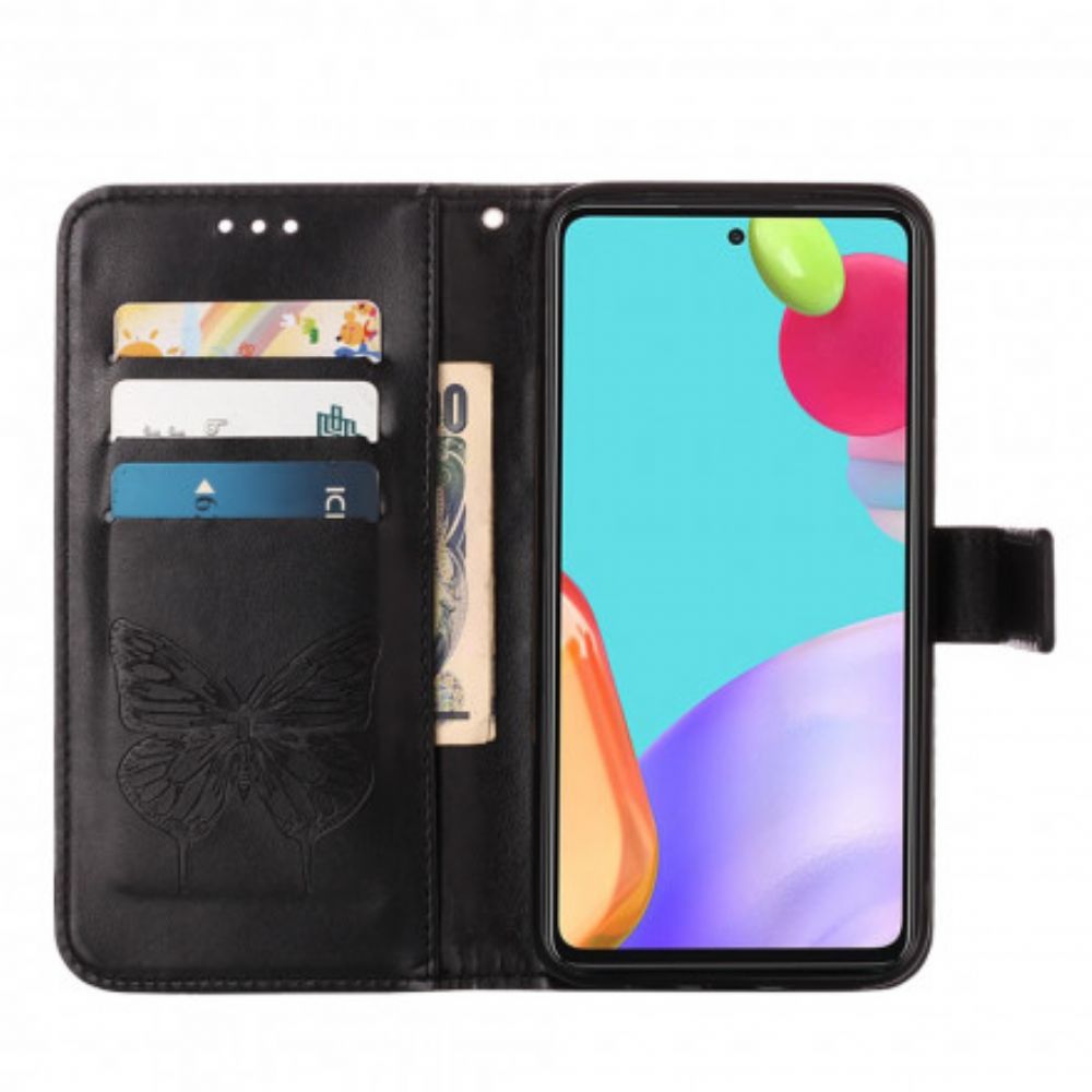 Flip Case Für Samsung Galaxy A52 4G / A52 5G / A52s 5G Schmetterlingsdesign Mit Lanyard