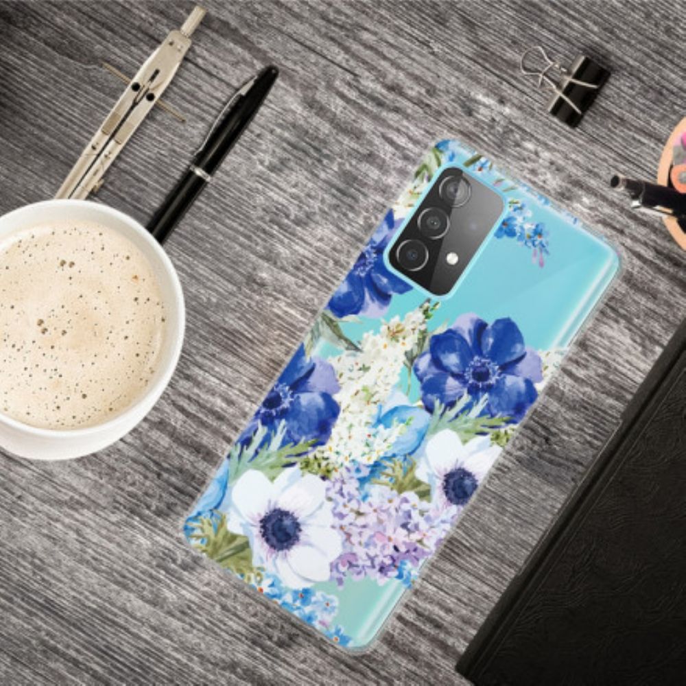 Hülle Für Samsung Galaxy A52 4G / A52 5G / A52s 5G Aquarell Blaue Blumen Nahtlos