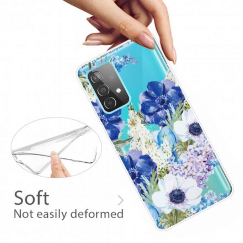 Hülle Für Samsung Galaxy A52 4G / A52 5G / A52s 5G Aquarell Blaue Blumen Nahtlos