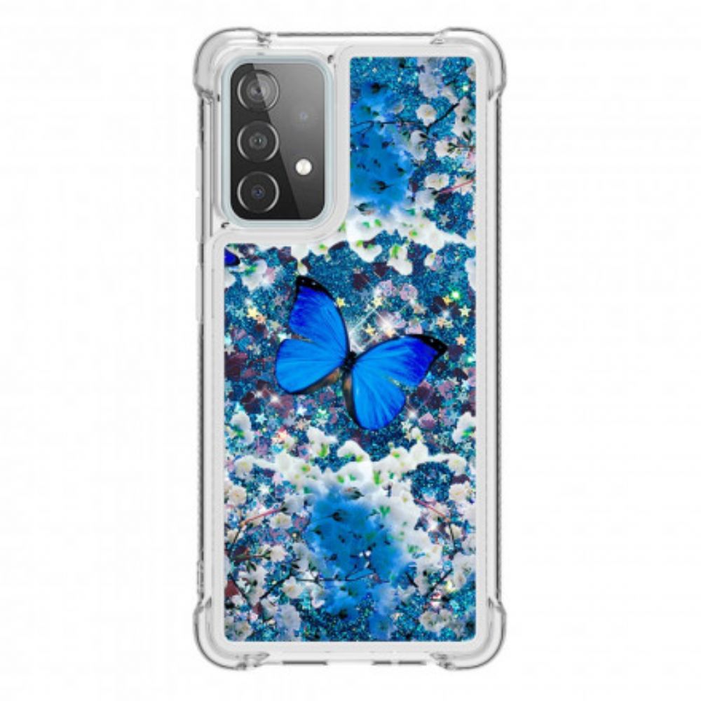 Hülle Für Samsung Galaxy A52 4G / A52 5G / A52s 5G Blaue Glitzerschmetterlinge