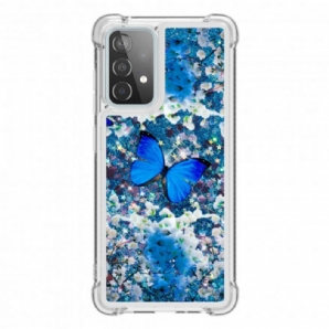 Hülle Für Samsung Galaxy A52 4G / A52 5G / A52s 5G Blaue Glitzerschmetterlinge