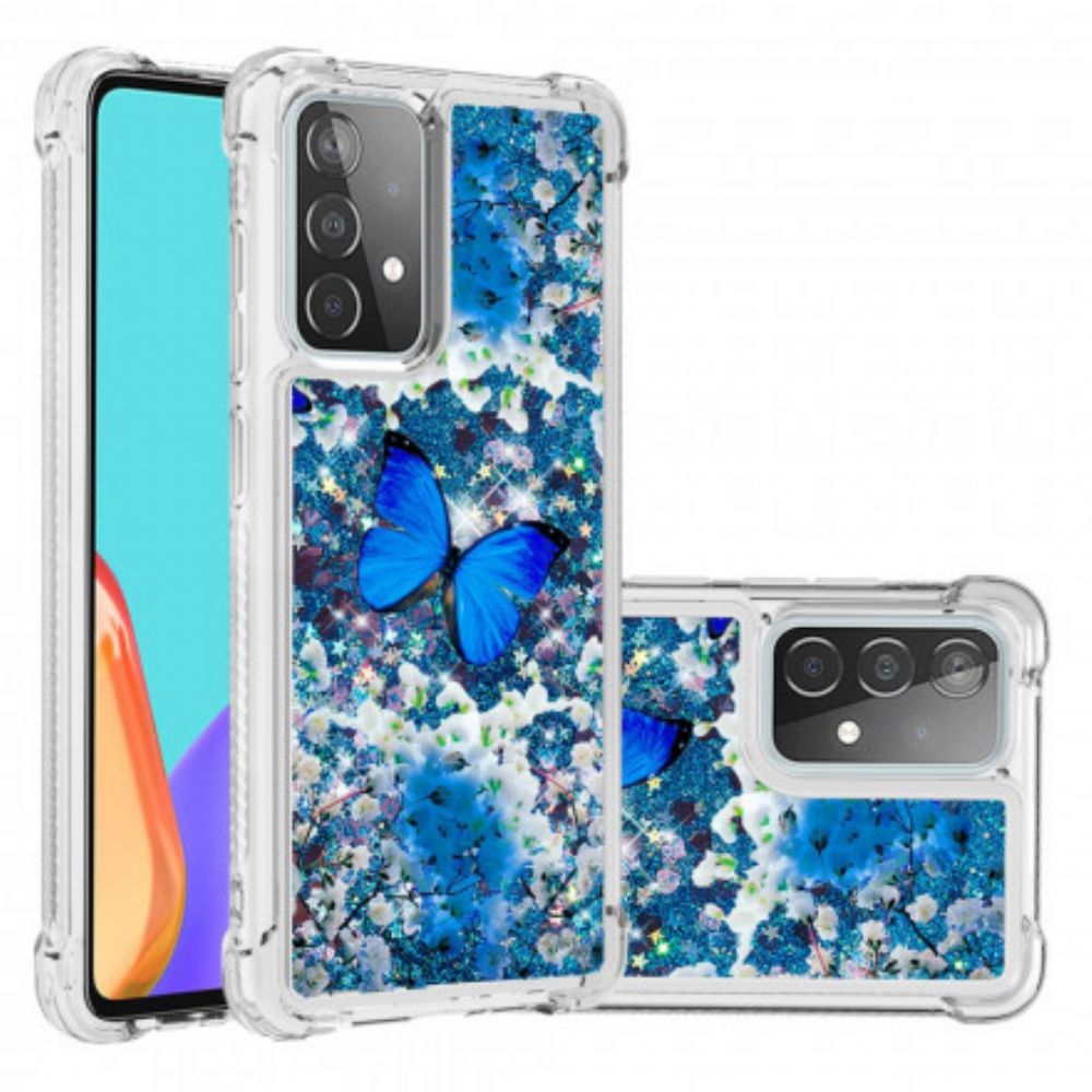 Hülle Für Samsung Galaxy A52 4G / A52 5G / A52s 5G Blaue Glitzerschmetterlinge