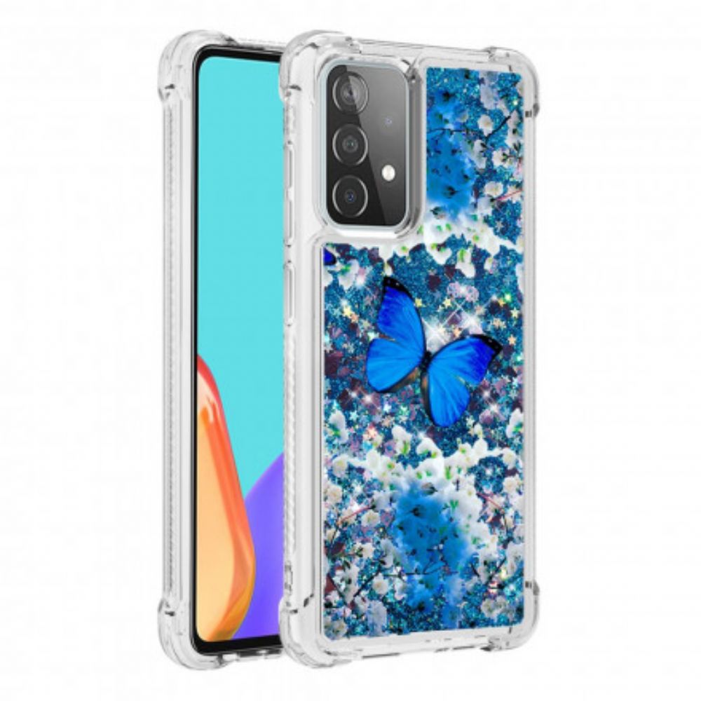 Hülle Für Samsung Galaxy A52 4G / A52 5G / A52s 5G Blaue Glitzerschmetterlinge