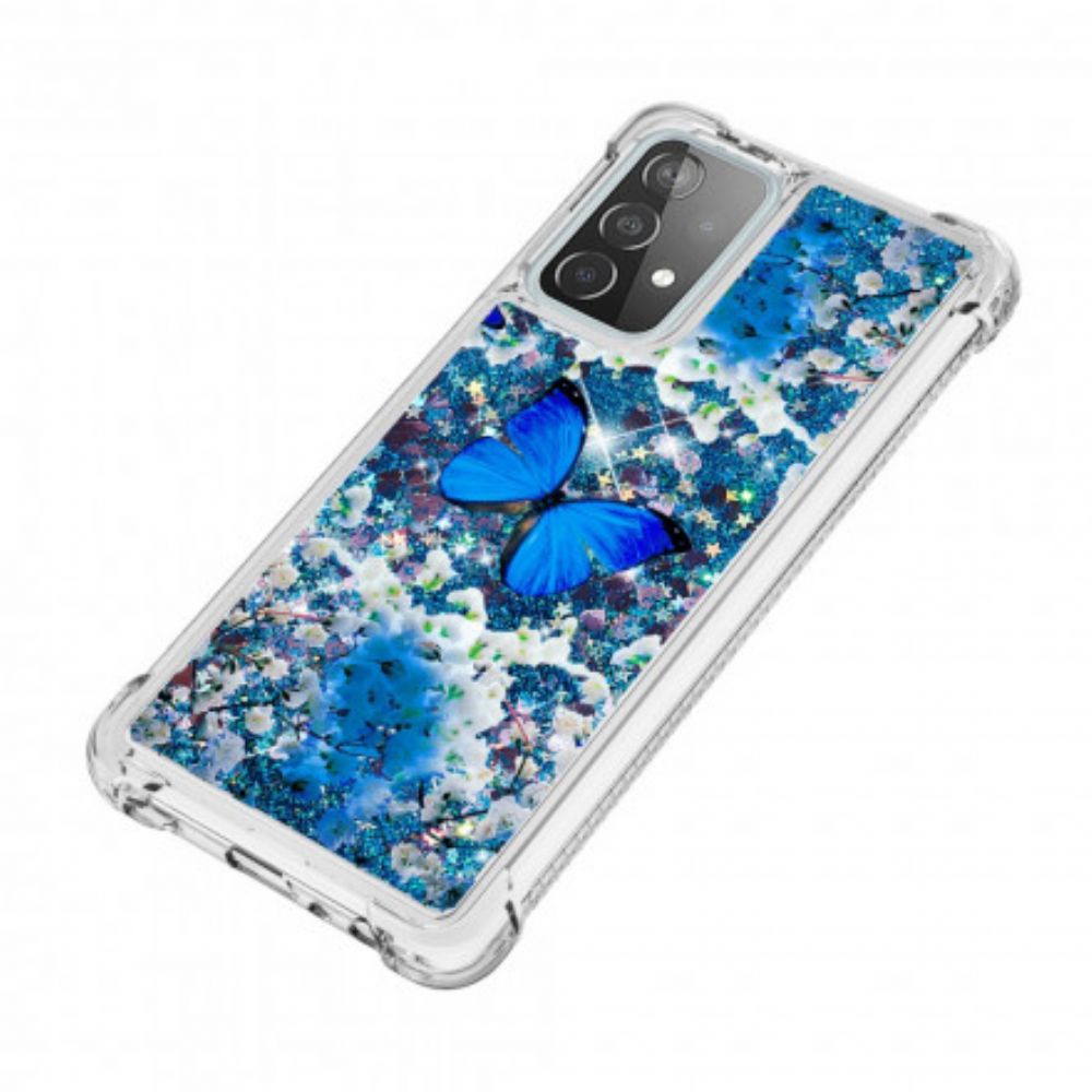 Hülle Für Samsung Galaxy A52 4G / A52 5G / A52s 5G Blaue Glitzerschmetterlinge