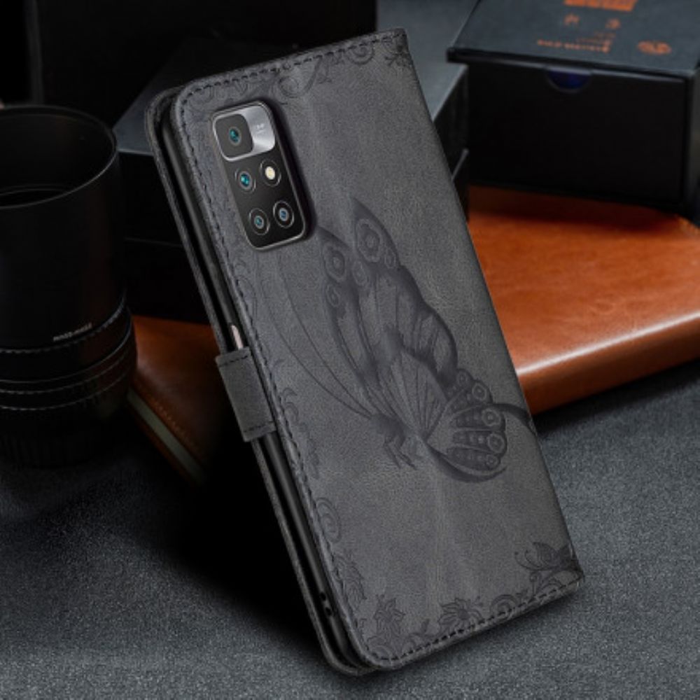 Flip Case Für Xiaomi Redmi 10 Mit Kordel Barockriemen Schmetterling