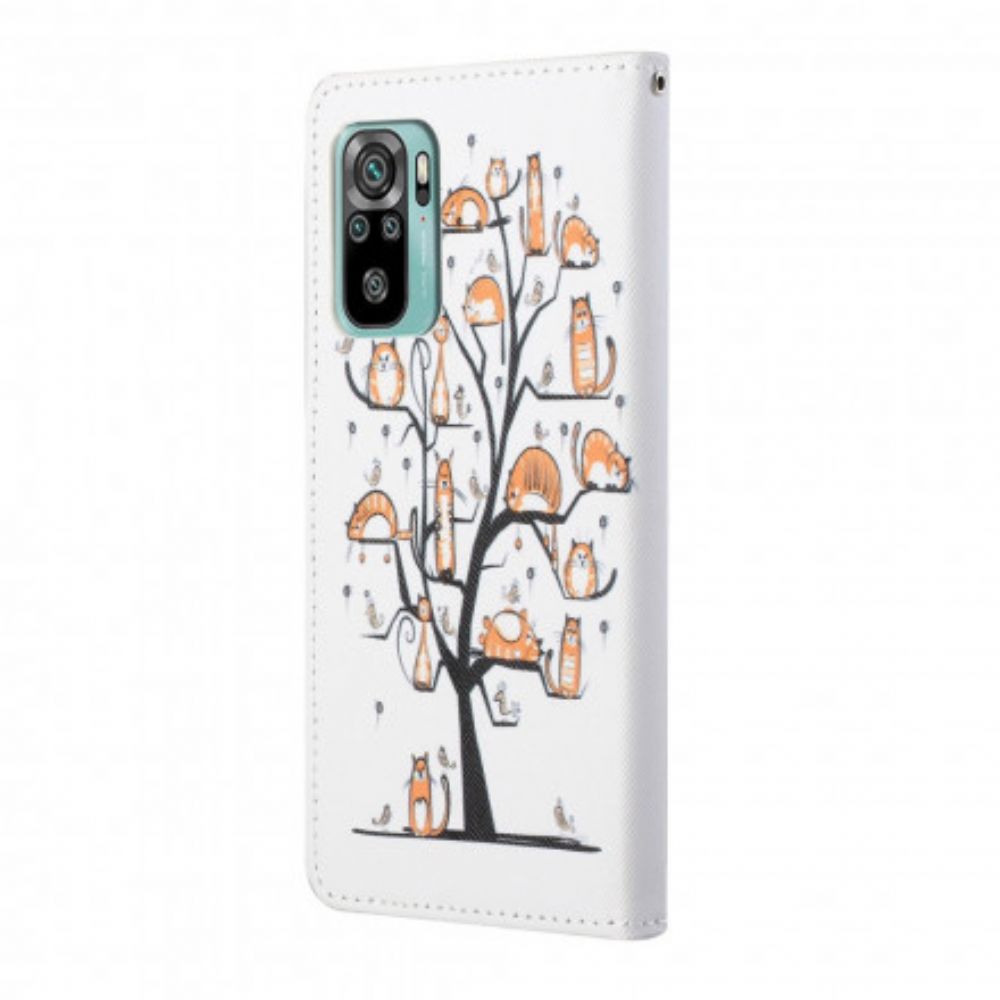 Flip Case Für Xiaomi Redmi 10 Mit Kordel Funky Cats Mit Riemen