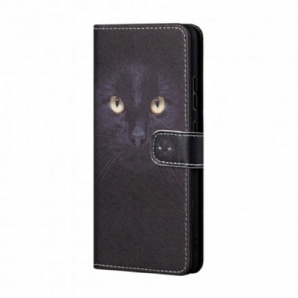 Flip Case Für Xiaomi Redmi 10 Mit Kordel Schwarze Katzenaugen Mit Riemen