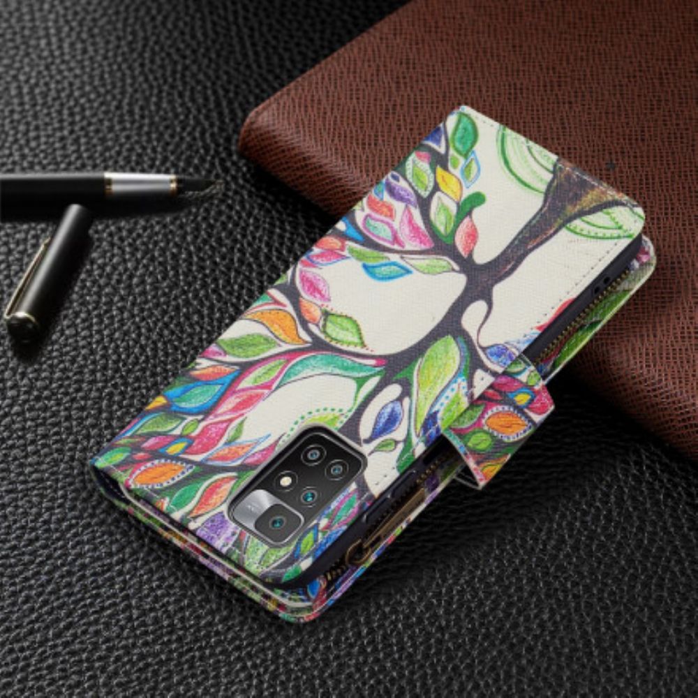 Flip Case Für Xiaomi Redmi 10 Reißverschlusstasche Mit Baum