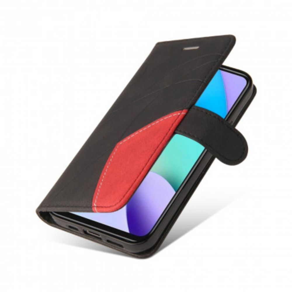 Flip Case Für Xiaomi Redmi 10 Signatur Zweifarbiges Kunstleder