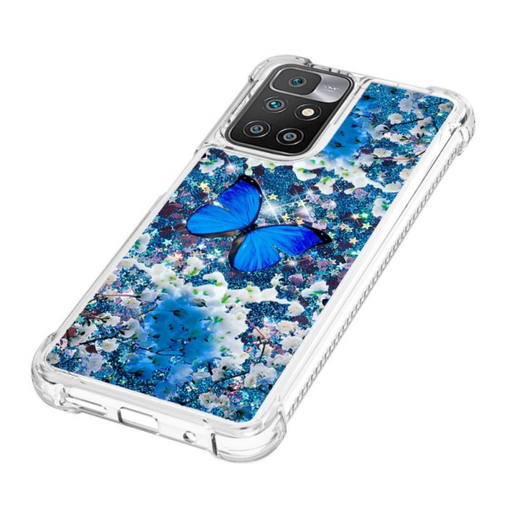 Hülle Für Xiaomi Redmi 10 Blaue Glitzerschmetterlinge