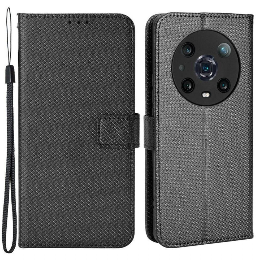 Flip Case Für Honor Magic 4 Pro Mit Kordel Strukturiertes Riemchen