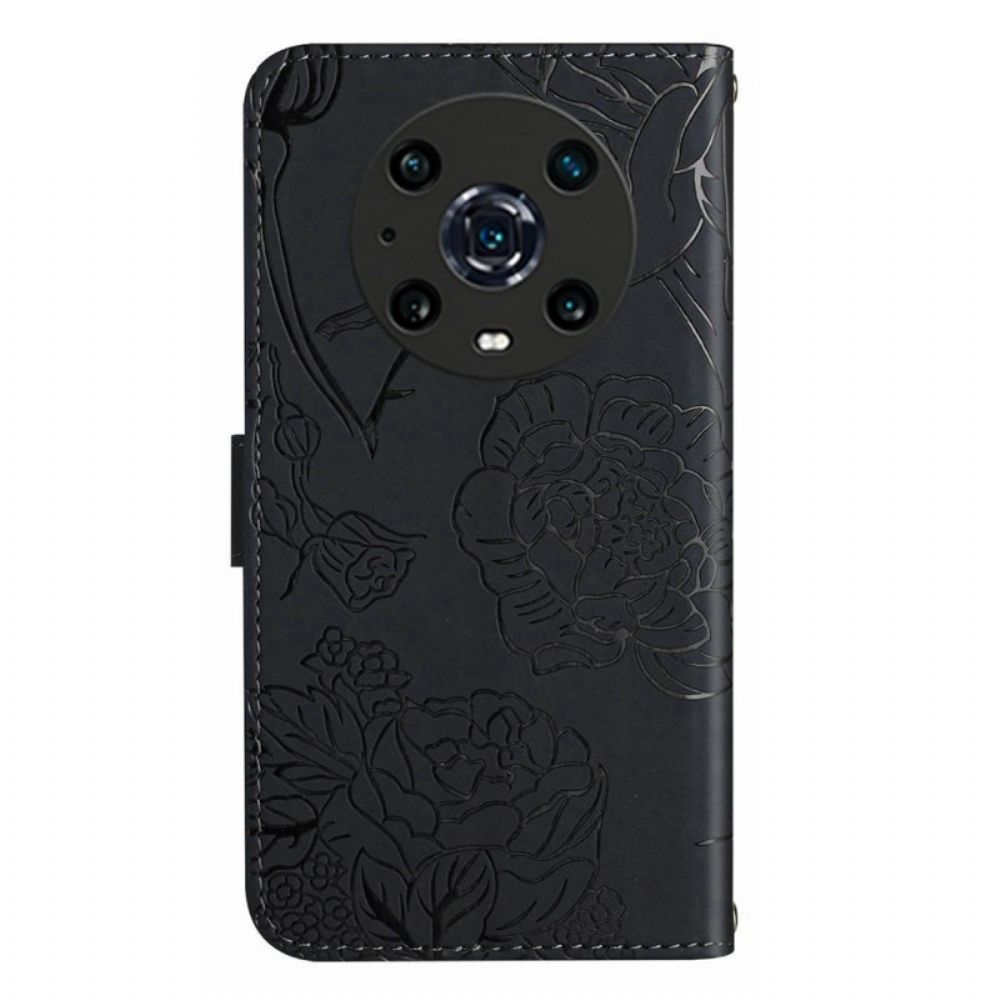 Flip Case Für Honor Magic 4 Pro Mit Kordel Tanga Schmetterlinge