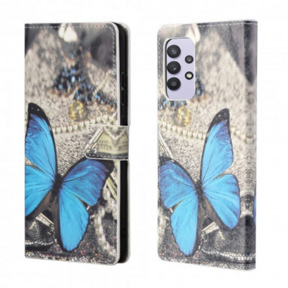 Flip Case Für Samsung Galaxy A32 4G Blauer Prestige-schmetterling