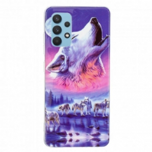 Handyhülle Für Samsung Galaxy A32 4G Fluoreszierende Wolf-serie