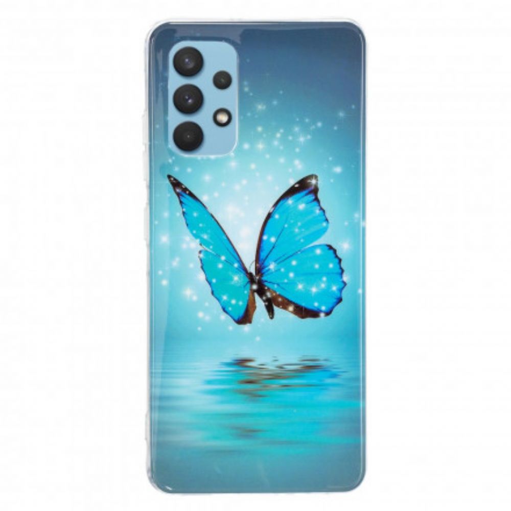 Hülle Für Samsung Galaxy A32 4G Fluoreszierender Blauer Schmetterling