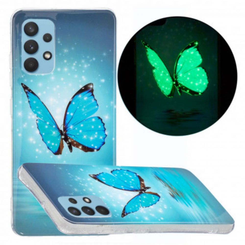 Hülle Für Samsung Galaxy A32 4G Fluoreszierender Blauer Schmetterling