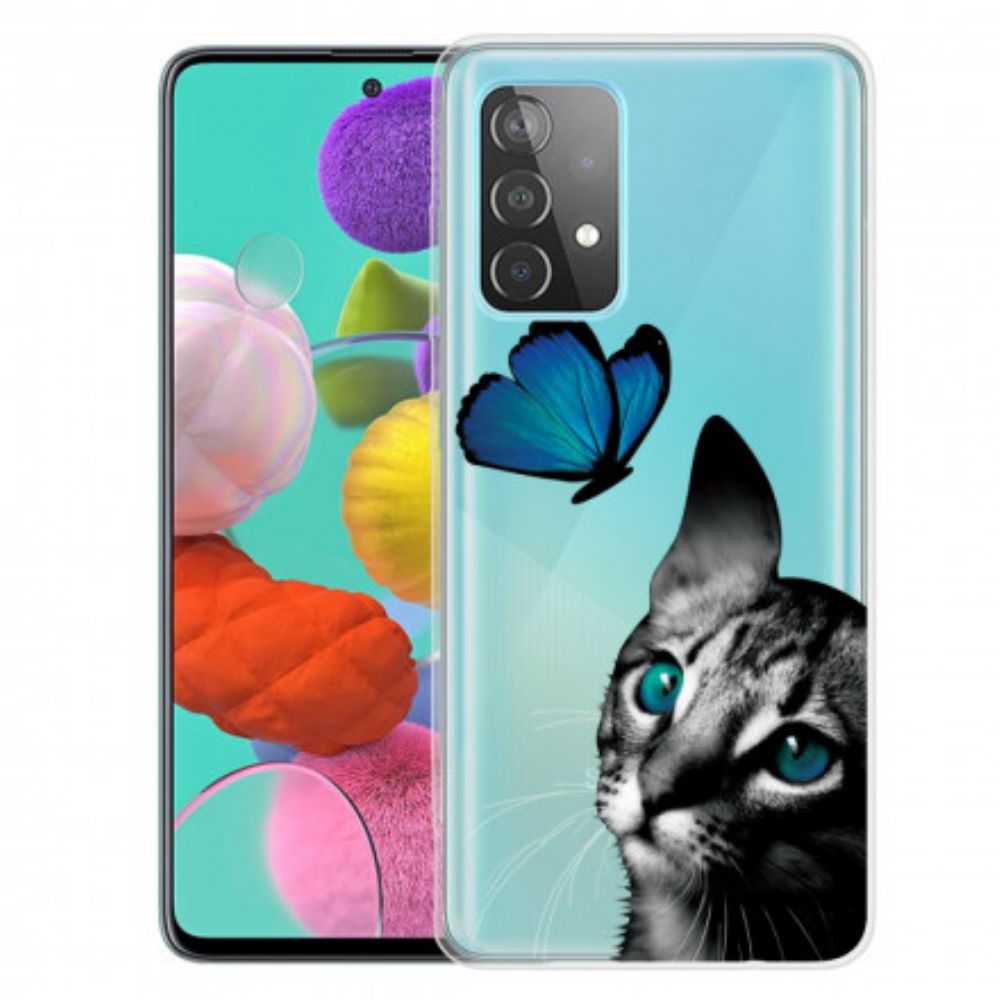 Hülle Für Samsung Galaxy A32 4G Katze Und Schmetterling