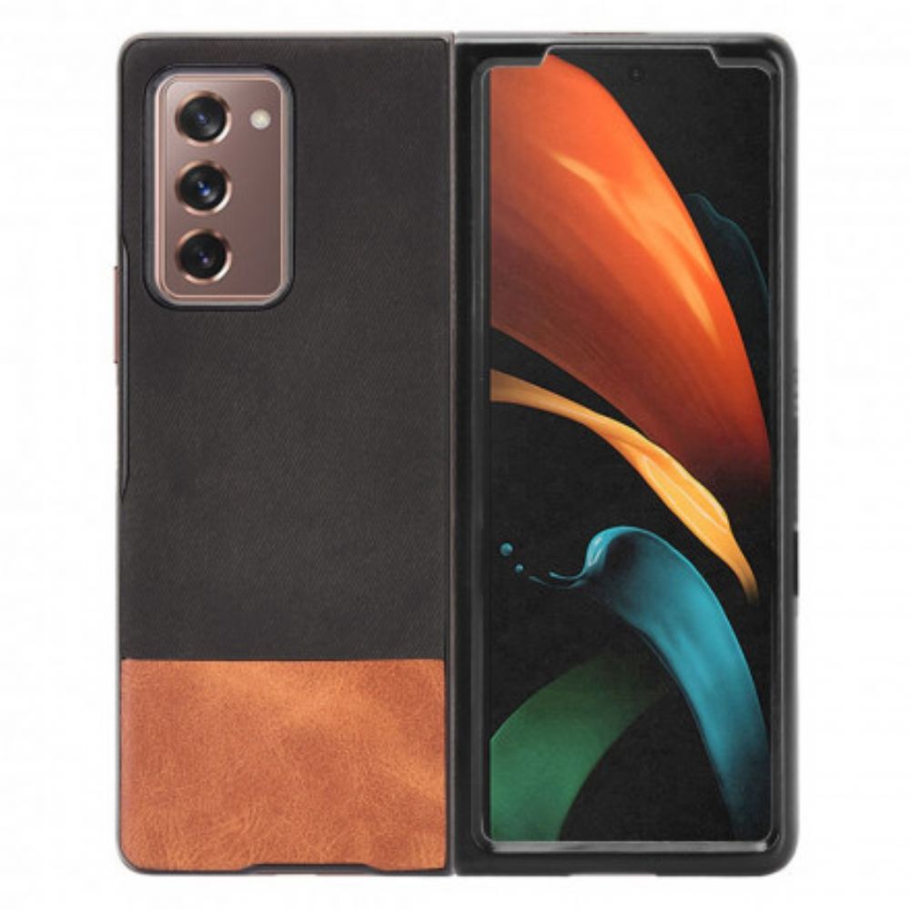 Hülle Für Samsung Galaxy Z Fold 2 Zweifarbiges Kunstleder