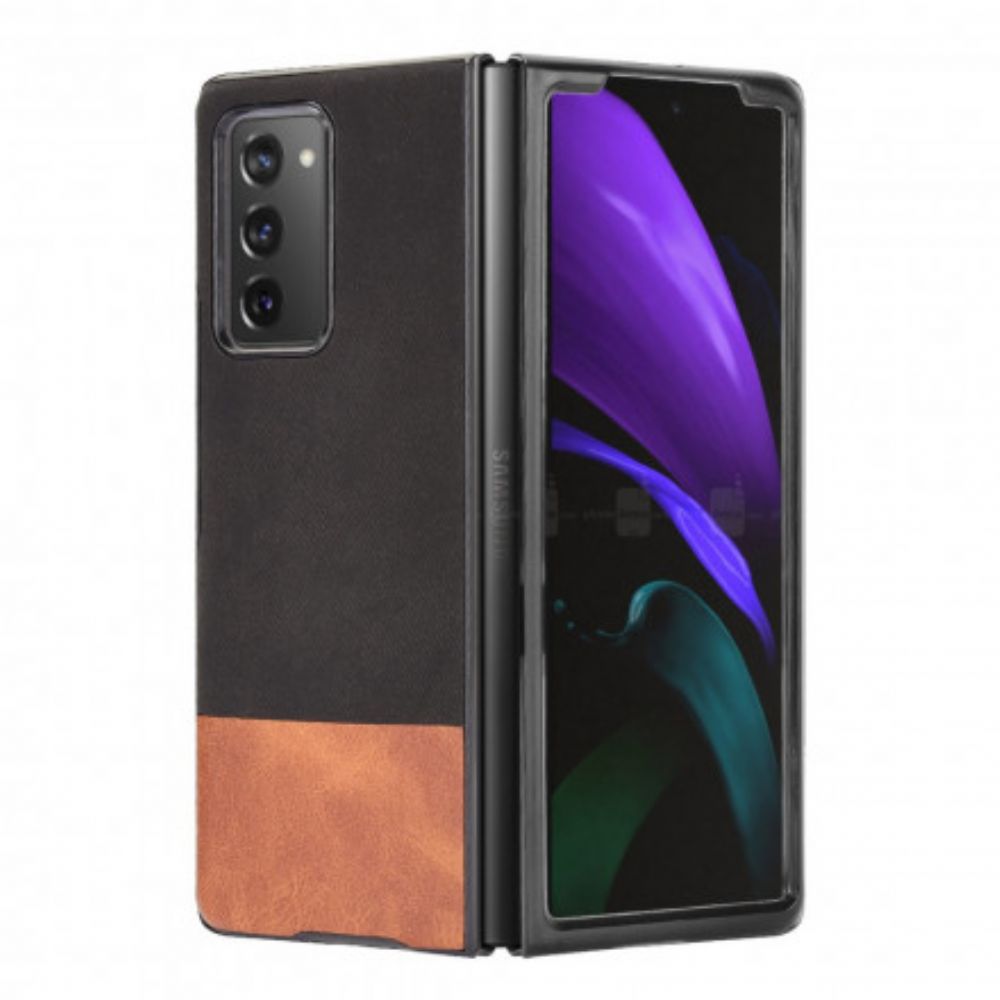 Hülle Für Samsung Galaxy Z Fold 2 Zweifarbiges Kunstleder