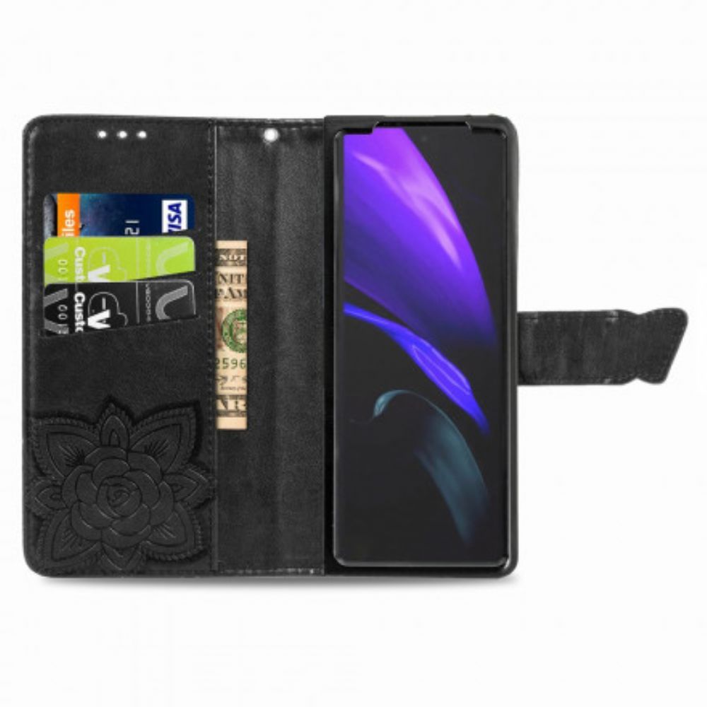 Lederhüllen Für Samsung Galaxy Z Fold 2 Schmetterlingsdesign Mit Lanyard