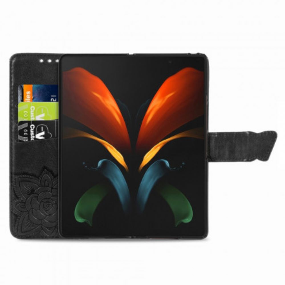 Lederhüllen Für Samsung Galaxy Z Fold 2 Schmetterlingsdesign Mit Lanyard