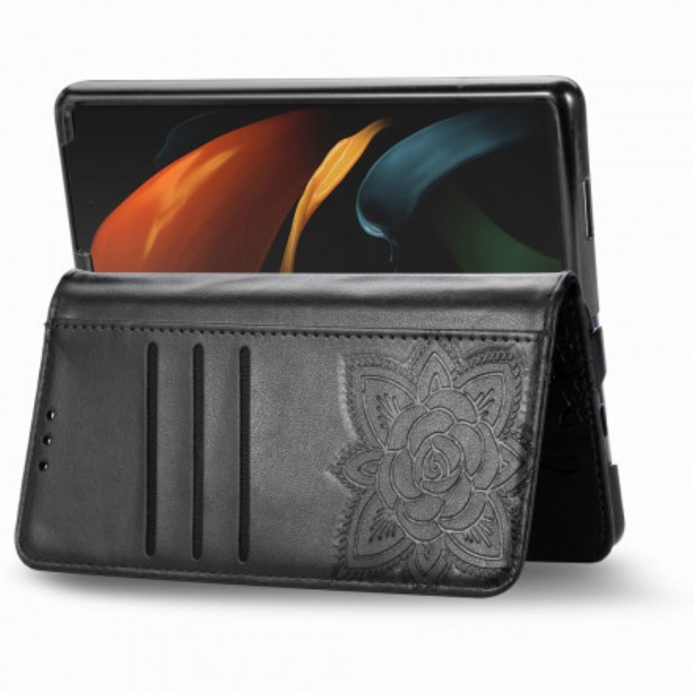 Lederhüllen Für Samsung Galaxy Z Fold 2 Schmetterlingsdesign Mit Lanyard