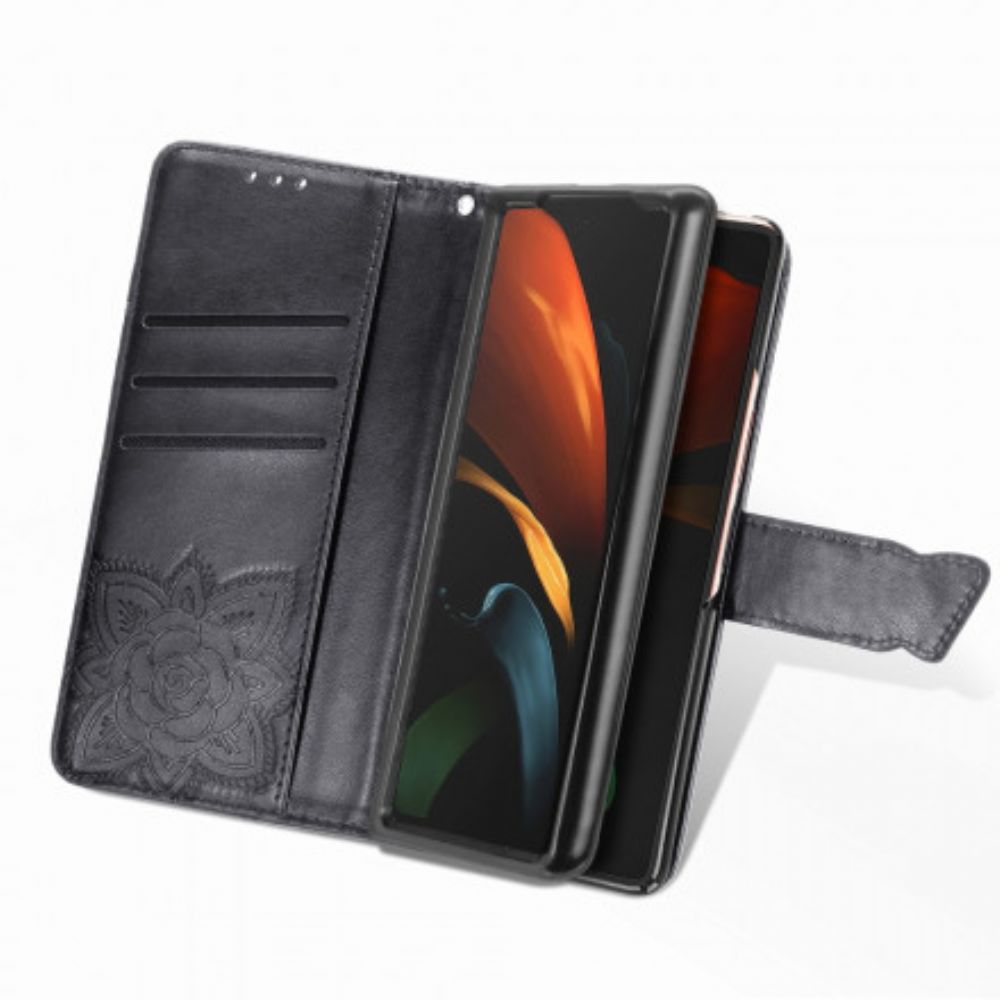 Lederhüllen Für Samsung Galaxy Z Fold 2 Schmetterlingsdesign Mit Lanyard