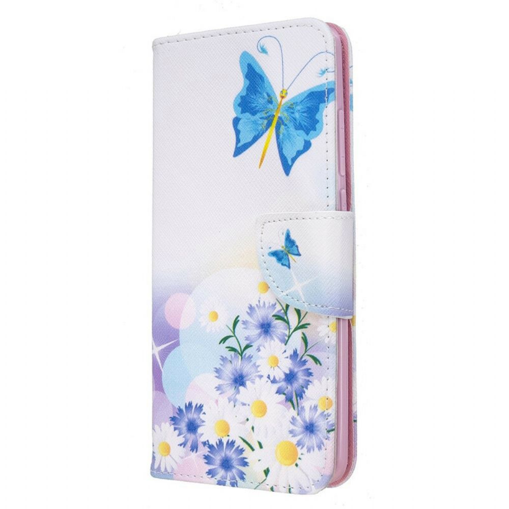 Flip Case Für Xiaomi Redmi 8 Gemalte Schmetterlinge Und Blumen