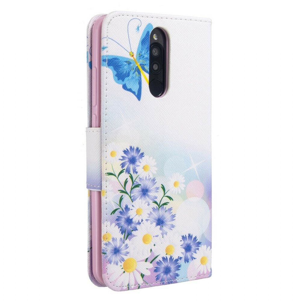 Flip Case Für Xiaomi Redmi 8 Gemalte Schmetterlinge Und Blumen