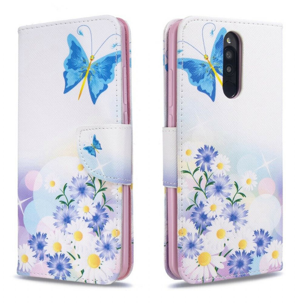 Flip Case Für Xiaomi Redmi 8 Gemalte Schmetterlinge Und Blumen