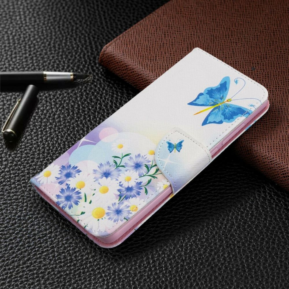 Flip Case Für Xiaomi Redmi 8 Gemalte Schmetterlinge Und Blumen