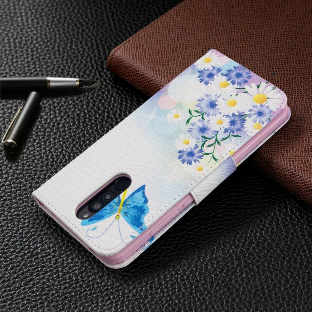 Flip Case Für Xiaomi Redmi 8 Gemalte Schmetterlinge Und Blumen