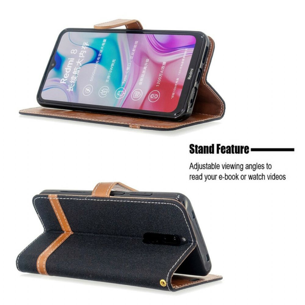 Flip Case Für Xiaomi Redmi 8 Mit Kordel Armband In Stoff- Und Lederoptik