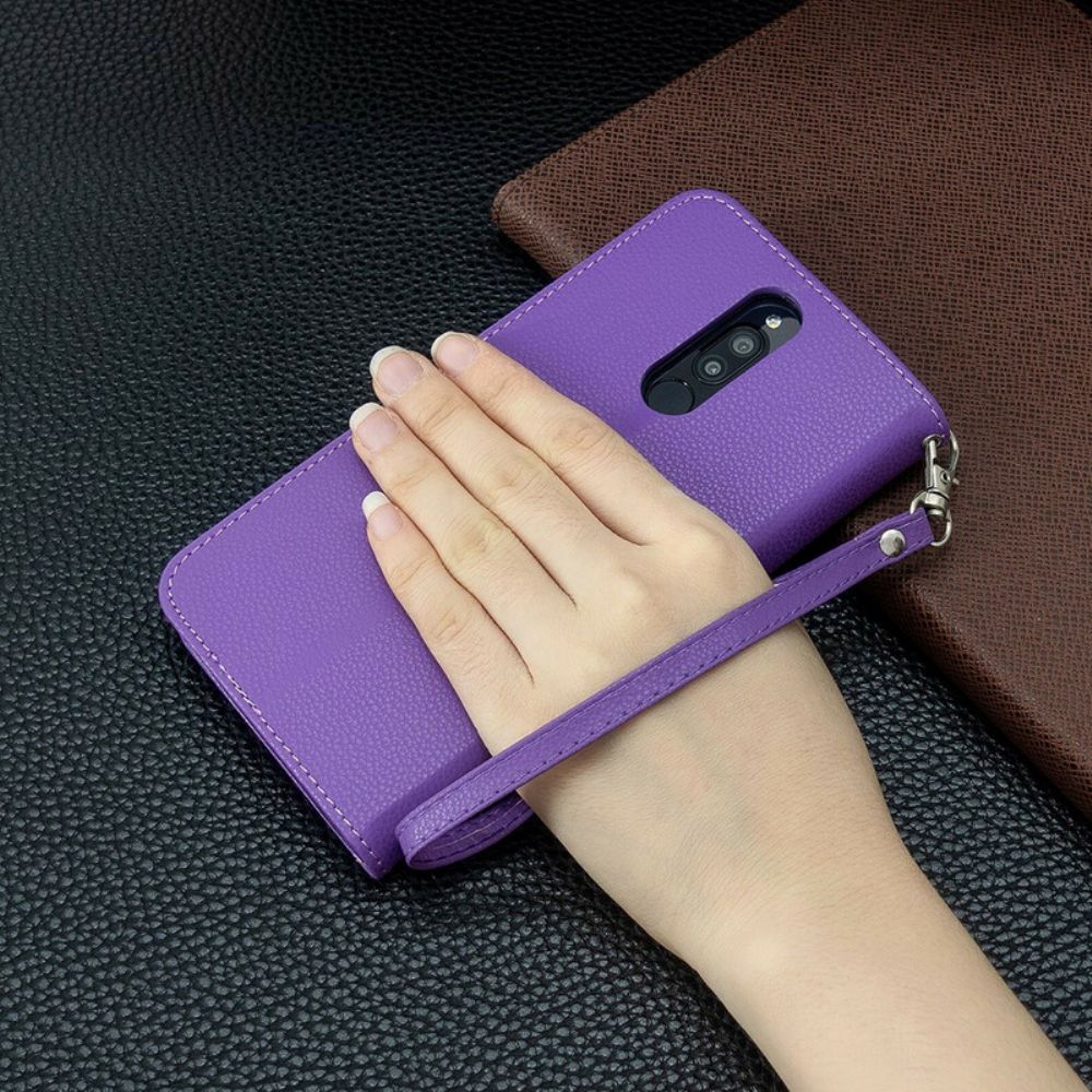 Flip Case Für Xiaomi Redmi 8 Mit Kordel Buntes Armband Mit Litschi-ledereffekt