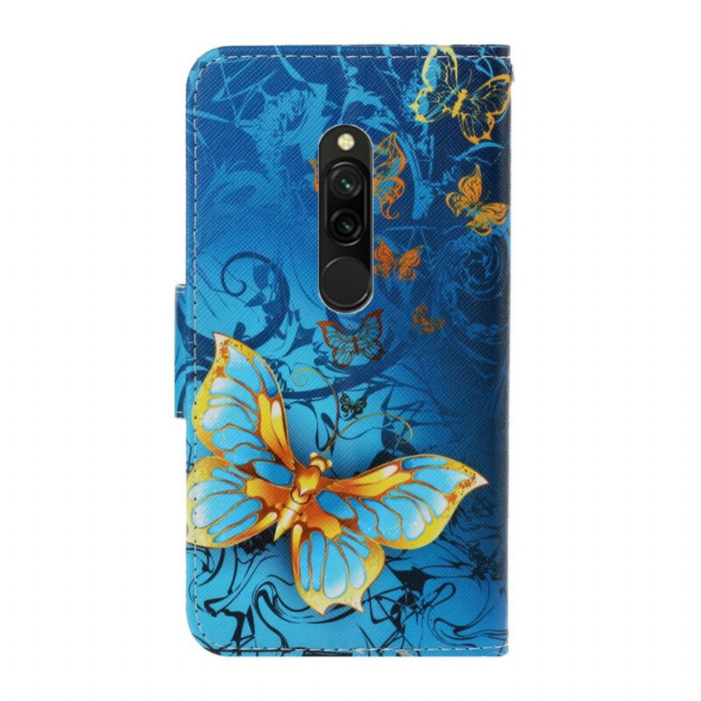 Flip Case Für Xiaomi Redmi 8 Mit Kordel Schmetterlingsriemenvariationen