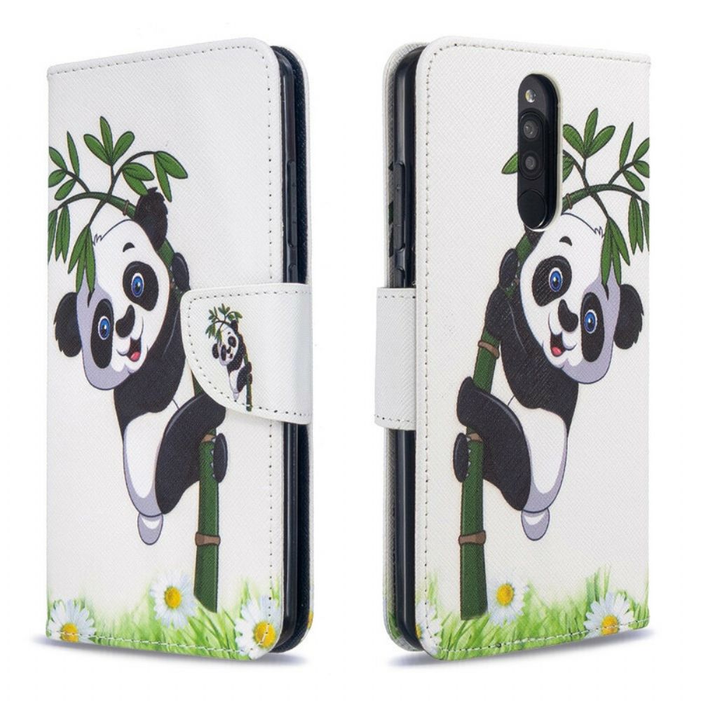 Lederhüllen Für Xiaomi Redmi 8 Panda Auf Bambus