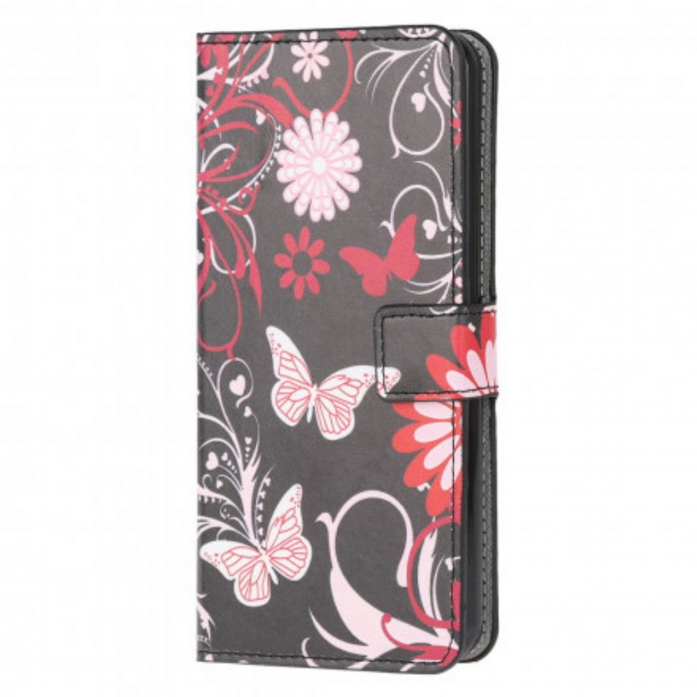 Flip Case Für Moto G50 Schmetterlinge Und Blumen