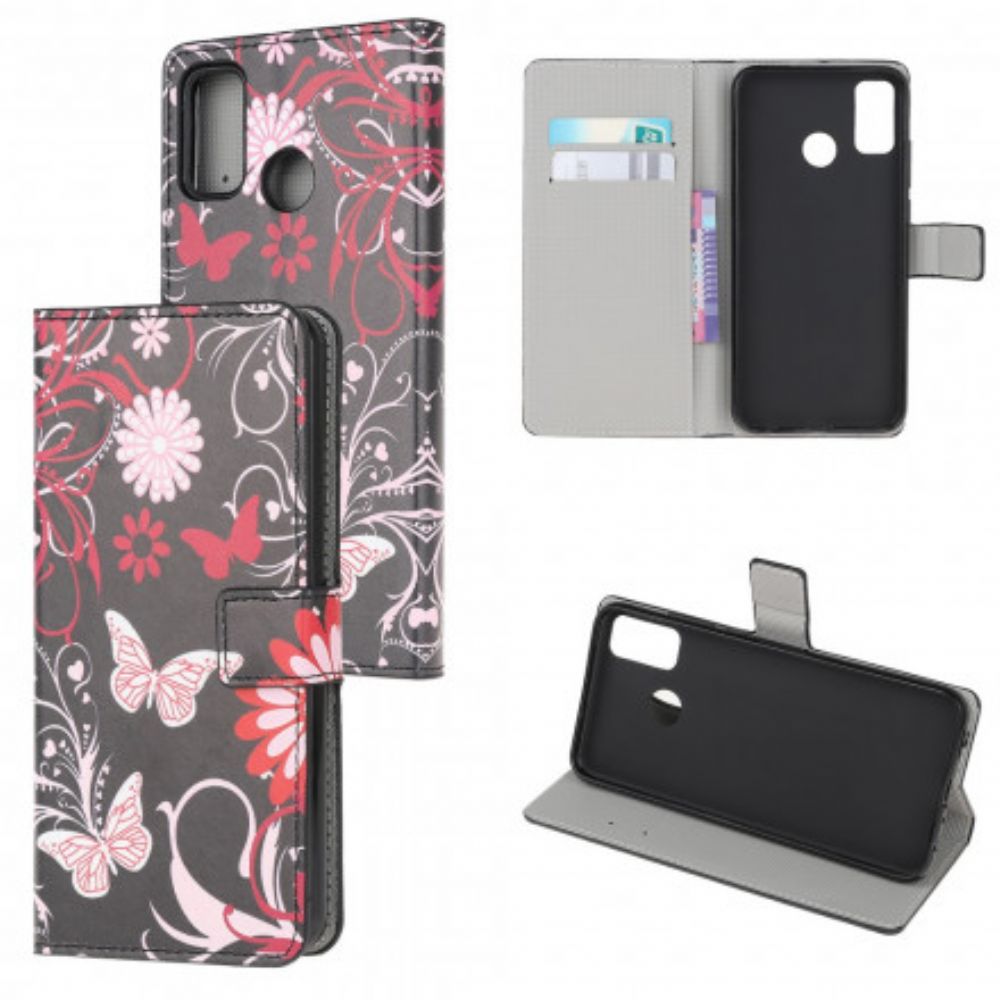 Flip Case Für Moto G50 Schmetterlinge Und Blumen