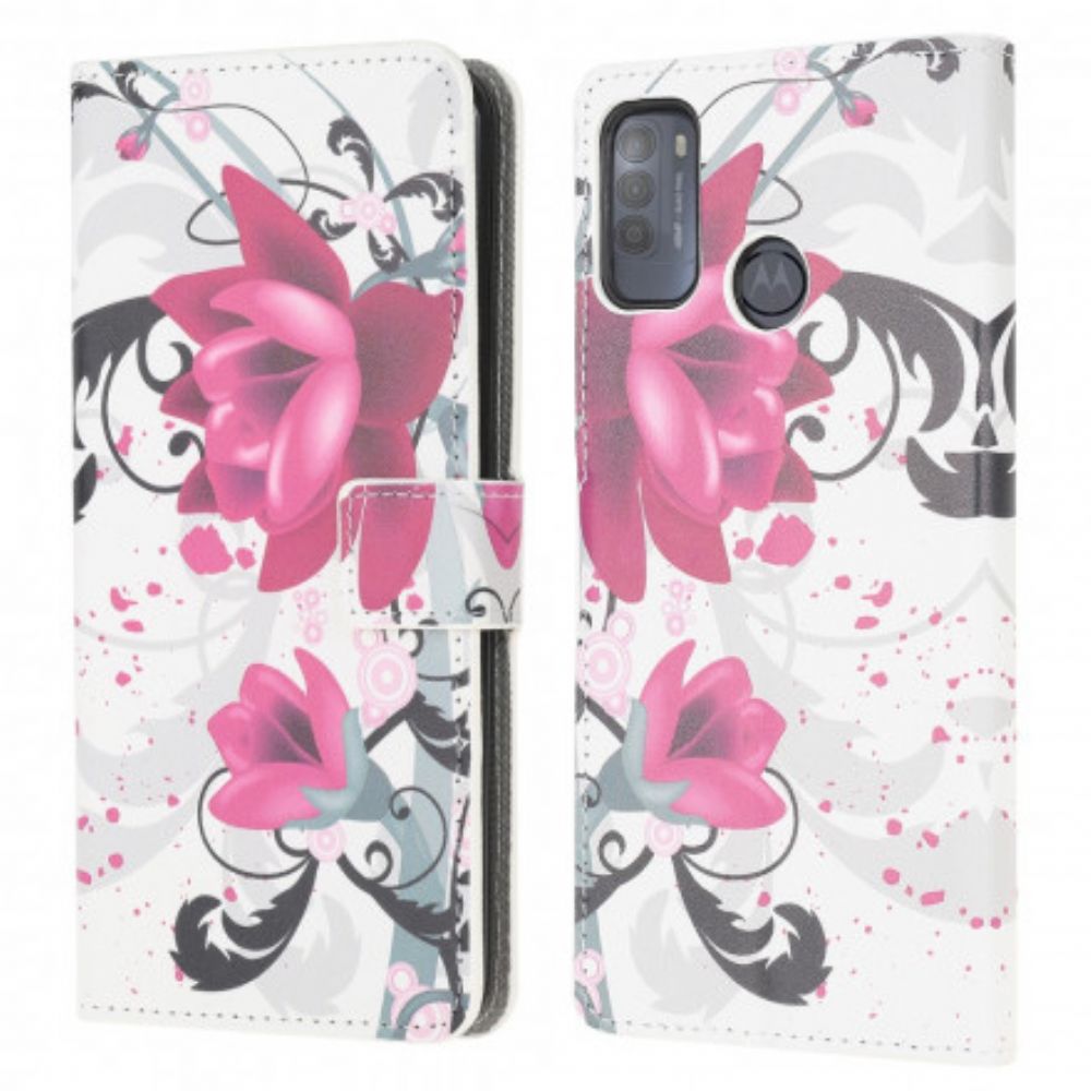 Flip Case Für Moto G50 Tropische Blumen