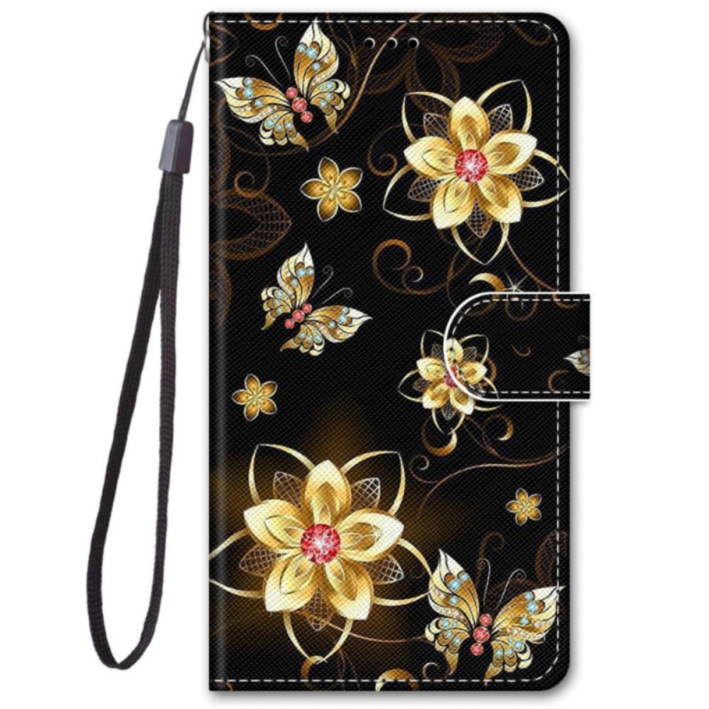 Flip Case Für Samsung Galaxy M52 5G Blumen Und Motten