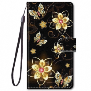 Flip Case Für Samsung Galaxy M52 5G Blumen Und Motten